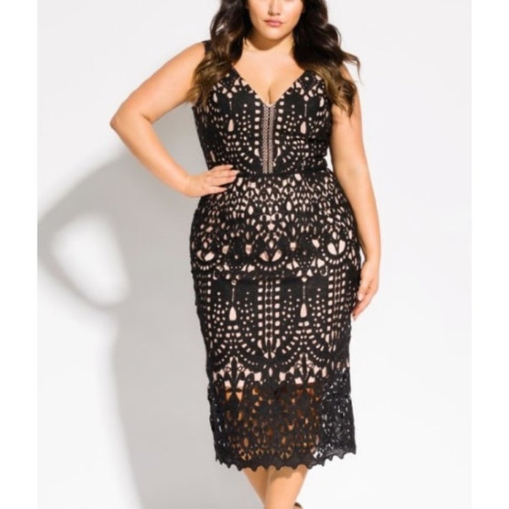 City Chic Black Lace Midi Dress
